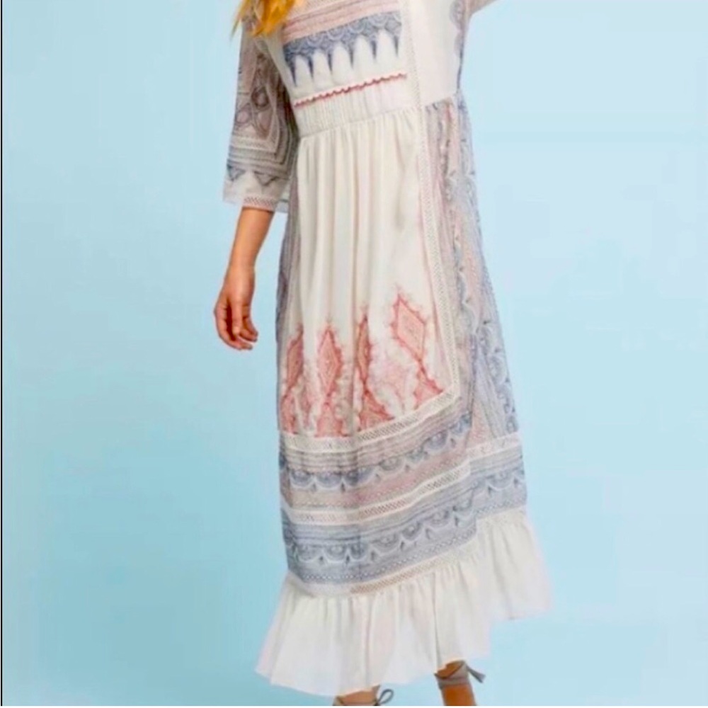 Maeve Cream Maxi Dress with Pink and Blue Embroidery